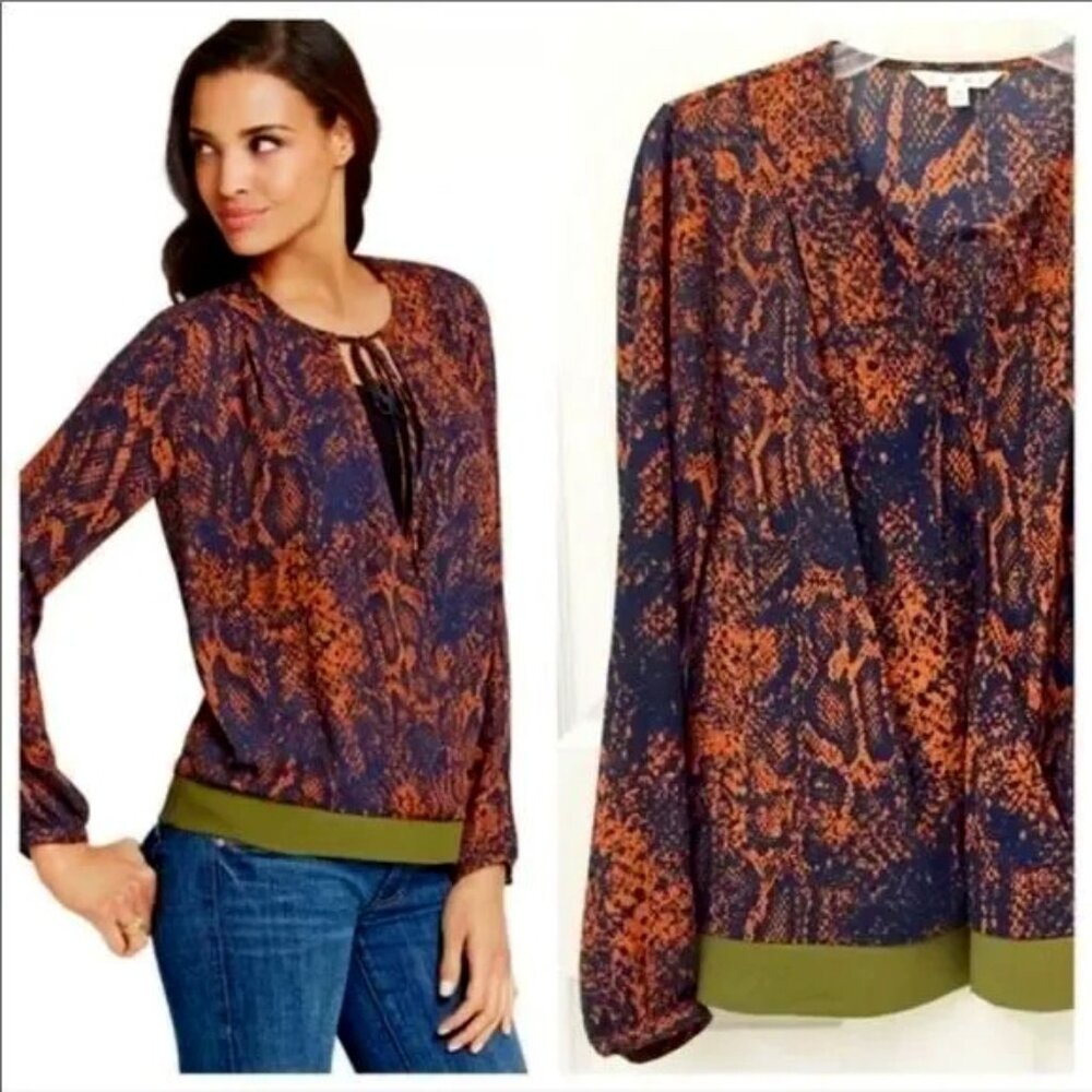 Cabi Border Wrap Python Print Blouse In Orange & … - image 2